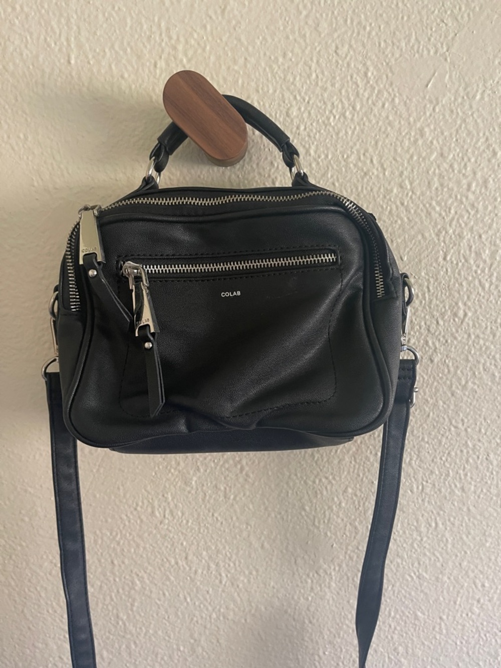 Black vegan Leather Crossbody Satchel